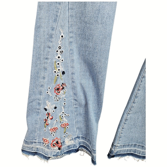 Y2K Embroidered Flare Jeans Women’s 14 Floral Boho Hippie Wide Leg Bell Bottom - Picture 6 of 13